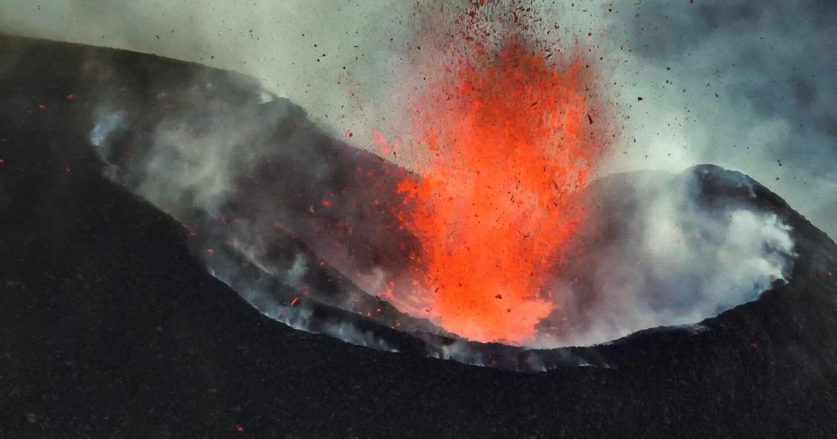 Rare footage shows powerful eruptions at peak of growing active volcano