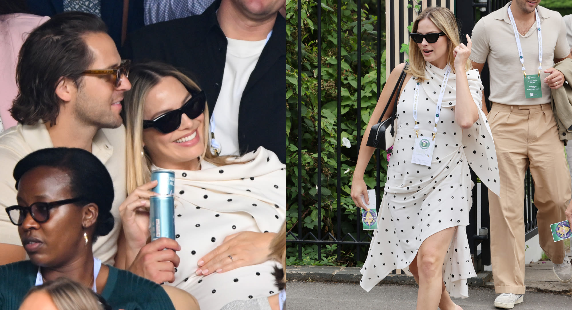 Pregnant Margot Robbie Flatters Baby Bump in Alaïa Stretch Midi Dress at Wimbledon 2024 With Husband Tom Ackerley