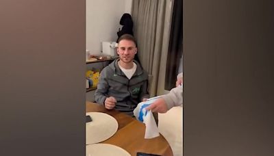 Watch as Argentina and Liverpool star Alexis Mac Allister signs his shirt and gifts it to Mayo town