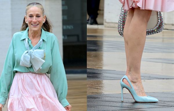 Sarah Jessica Parker Steps Into Aquazzura Slingback Pumps on Set of ‘And Just Like That’