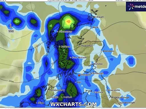 Scotland weather map shows 300-mile wall of rain en route - worst hit areas