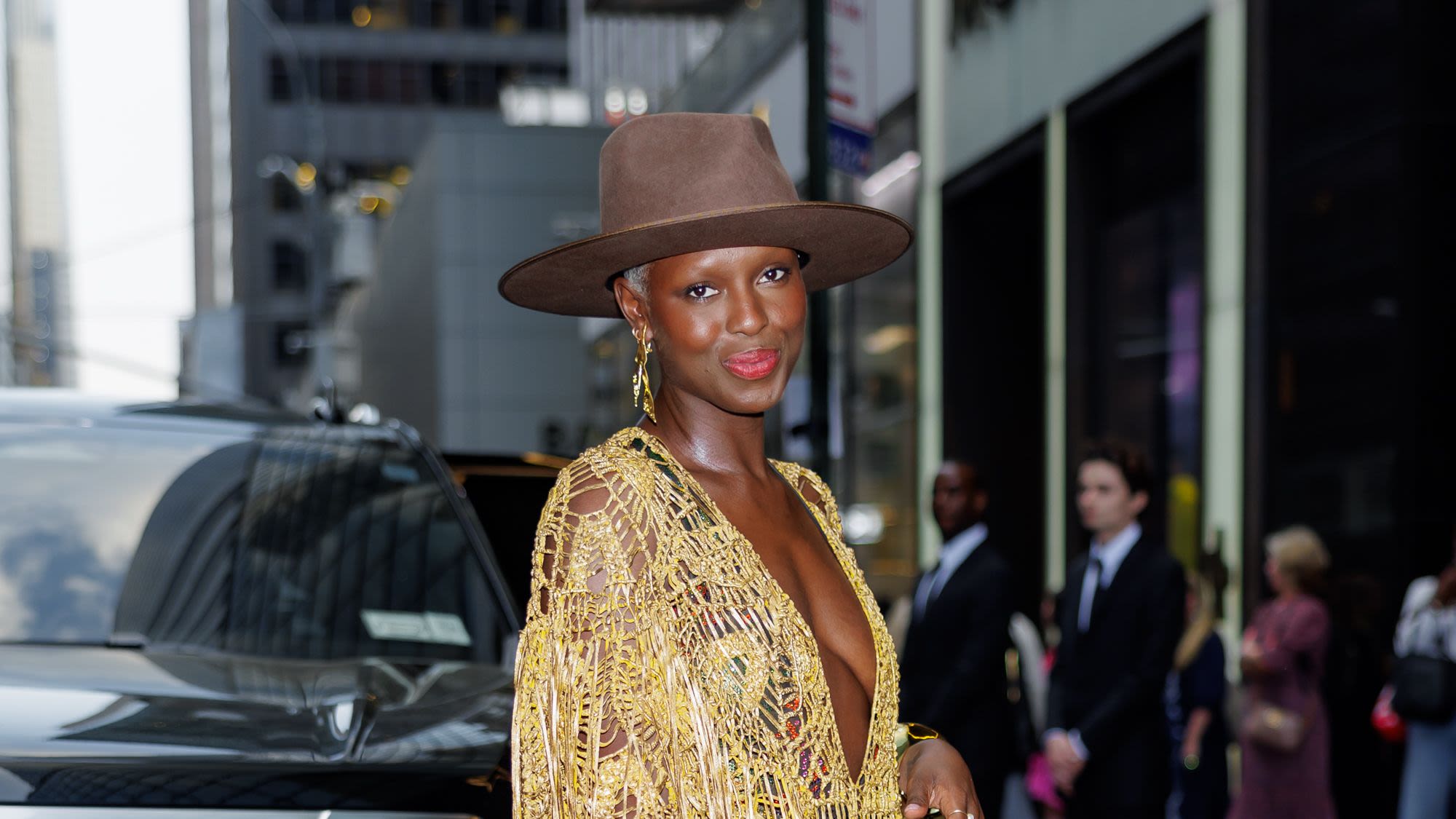 Jodie Turner-Smith Puts a Boho Twist on the Cowboy Trend in a Crochet Poncho