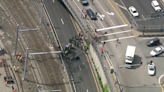 Car appears to have crashed off elevated roadway in Boston