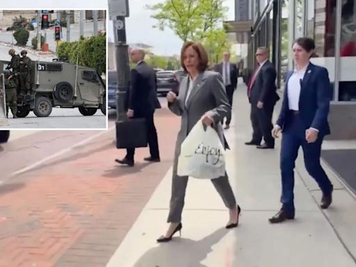 Smirking Kamala Harris shrugs off reporters’ questions about Hamas with sarcastic response: ‘Shrimp and grits’