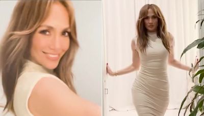 Jennifer Lopez Rocks Cream Bodycon Dress as She Struts Ahead of 'Mom’s Night Out'