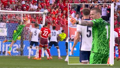 Pickford takes Shaqiri's cheeky attempt to score from a corner in good spirits