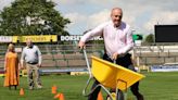 Lib Dem leader Ed Davey wins wheelbarrow race at Yeovil Town ground on election trail