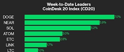 DOGE and NEAR Lead CoinDesk 20 Gainers: CoinDesk Indices Market Update