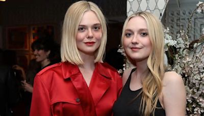 Elle Fanning Debuts Bob Haircut in Vibrant Red Trench Coat With Sister Dakota Fanning at Netflix’s ‘Ripley’ Event