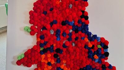 Couple create election map covered in red pom poms after tracking results