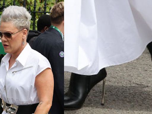 Pink Adds A Touch Punk To Her Wimbledon Whites With Black Leather Off-White Allen Key Ankle Boots