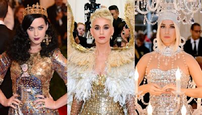 Katy Perry’s Most Iconic Met Gala Looks Through the Years: Bold Blue Tommy Hilfiger, Graffiti-adorned Jeremy Scott and More