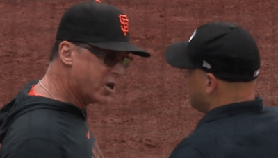 Mics picked up what Giants manager Bob Melvin told the umpire before getting ejected over a dreadful strike call