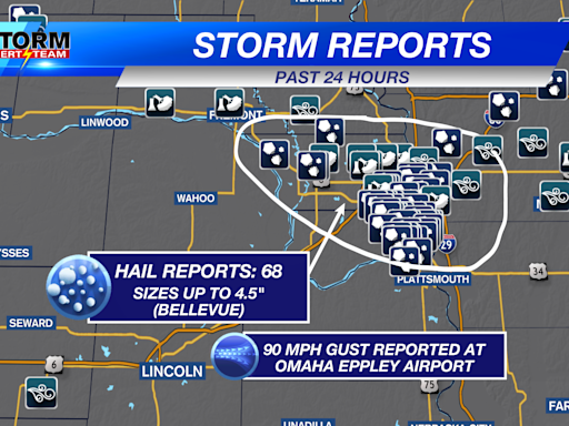 Storms ravage Omaha with large hail, high winds; pleasant with storms west Wednesday evening