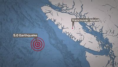 Magnitude 5 earthquake recorded off the coast of Vancouver Island, about 300 miles northwest of Seattle