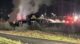 Nearly a dozen fire departments battle massive railroad tie blaze