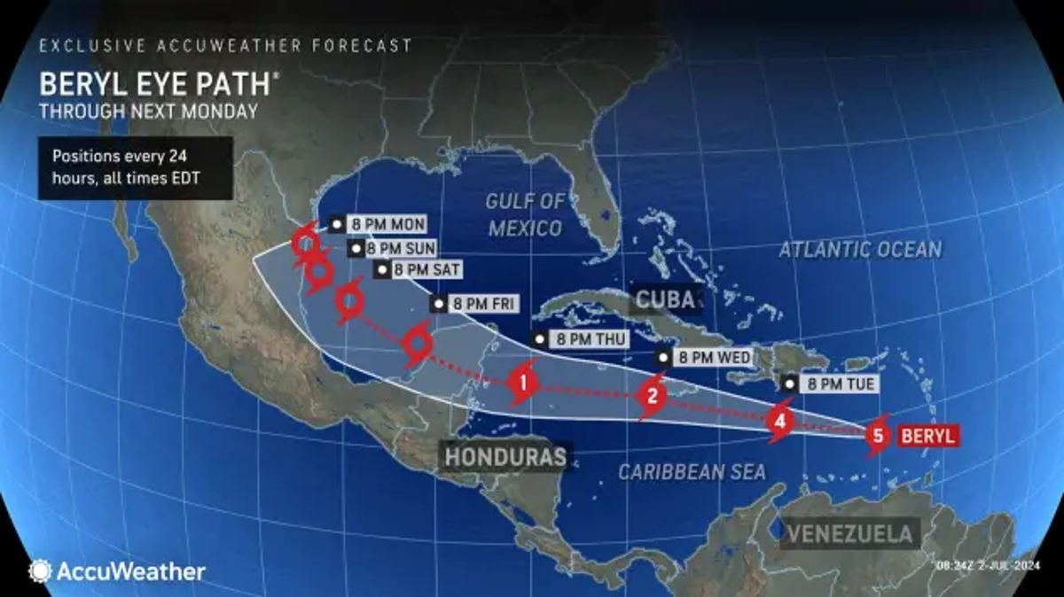 Mapped: Hurricane Beryl powers through Caribbean islands as Category 5 storm