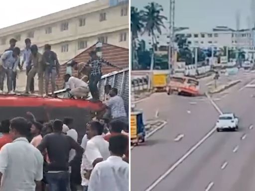 Video: 20 Injured As Bus Driver Loses Control, Rams Into Vehicle On Bangalore-Mysore Highway In Karnataka