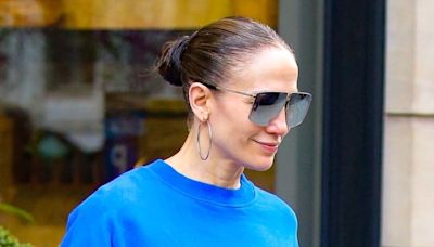 Jennifer Lopez Pairs Blueberry Sweats With a Giant Birkin Bag