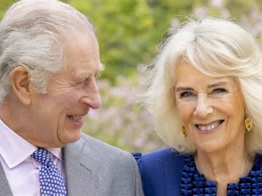 King Charles and Queen Camilla look happy and relaxed in new portrait released by Palace after being taken on their 19th wedding anniversary earlier this month