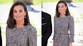 Queen Letizia of Spain Dons Tweed Midi Dress With Frayed Details for Literature Awards Event