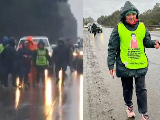Ni la lluvia la detiene: viralizan nuevo video de la madre que camina desde Chiloé a La Moneda por su pequeño hijo