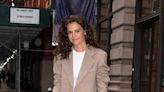 Katie Holmes Paired a Basic Beige Blazer with a Fringed-Leather Carwash Skirt