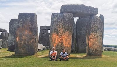 Stonehenge orange powder paint removed after Just Stop Oil protest