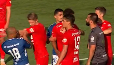 Watch never-before-seen moment PHYSIO gets red card in top-flight clash