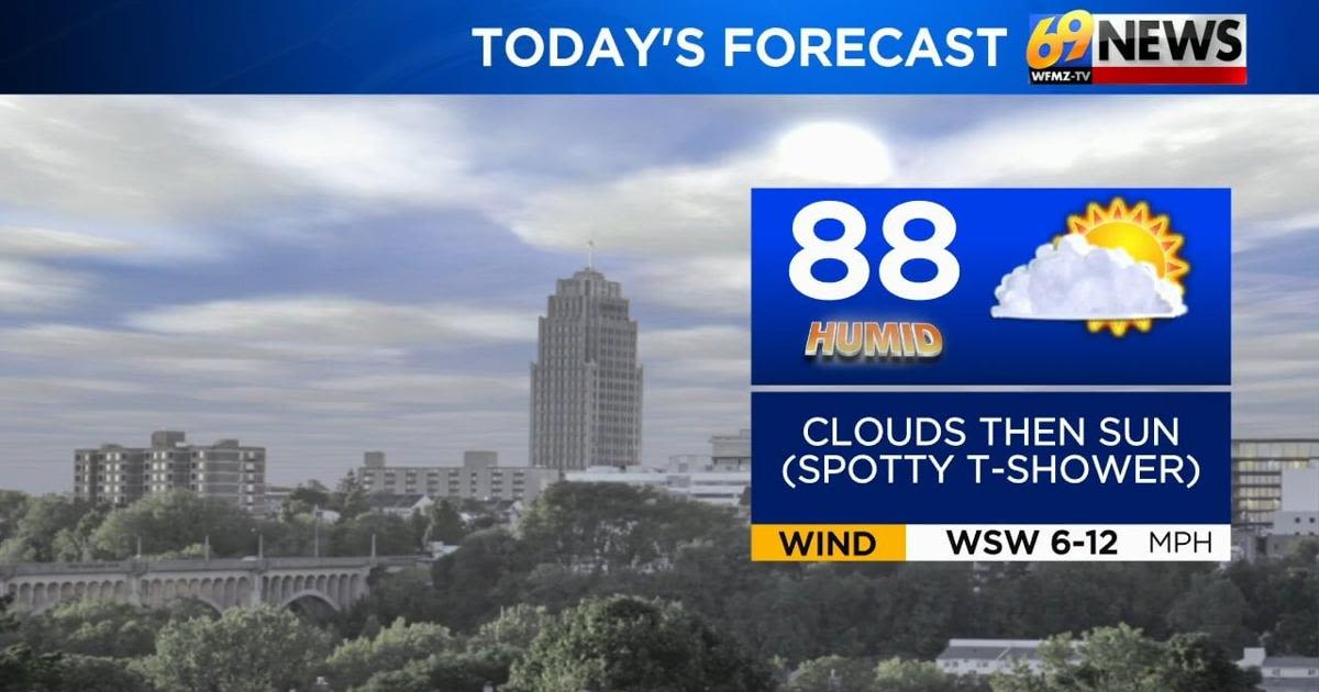 Humid with a stray shower today; 90° heat returns Thursday