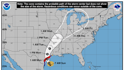 Tropical Storm Beryl is on a path to hit the Texas coast as a hurricane Monday