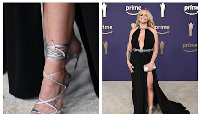 Miranda Lambert Pairs High-Slit Dress With Strappy Silver Sandals That Show Off Her Teal Pedicure at 2024 ACM Awards