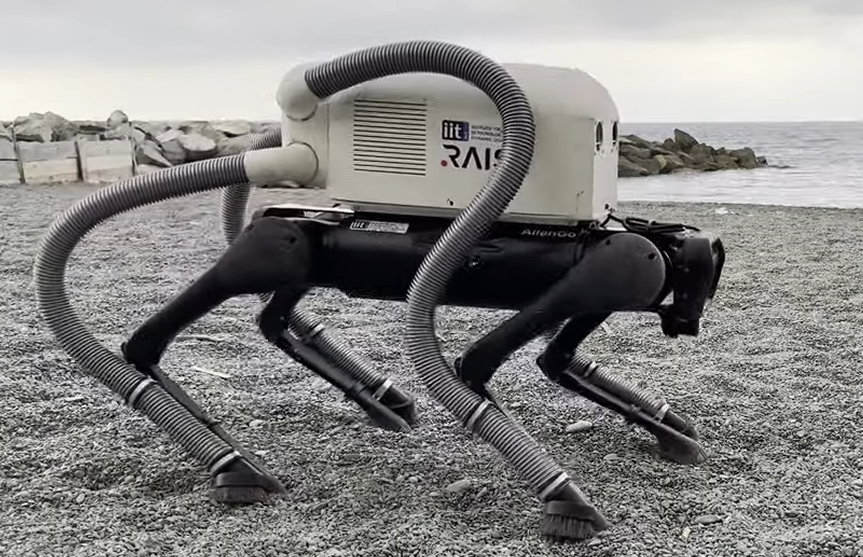 This vacuum robot dog can find and suck up trash with its feet