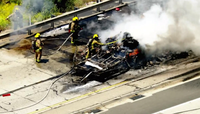 1 critically burned after big rig crash in Granada Hills
