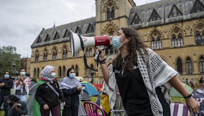 Watch: Israeli flag ripped from hands of Jewish student at Cambridge pro-Palestine protest