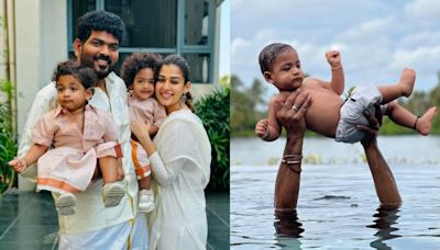 Pics: Vignesh Shivan recreates iconic Baahubali pose with sons, Uyir, Ulag