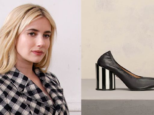 Emma Roberts Wears Ami Paris Striped Block Heels at Alexandre Mattiussi’s Spring/Summer 2025 Show During Paris Fashion Week