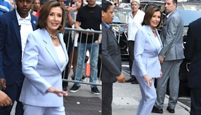 Nancy Pelosi Adds Statement Jewelry to Powder Blue Power Suit for ‘Good Morning America’ Appearance
