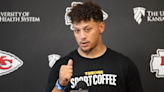 Chiefs quarterback Patrick Mahomes reacts to Harrison Butker’s commencement address