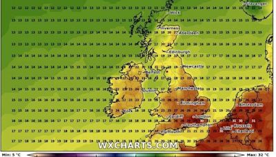 Weather maps go dark red as 30C sizzler to scorch huge chunk of Britain