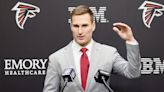 Atlanta Falcons quarterback Kirk Cousins address his remarks during his introductory press conference at the Falcons practice facility in Flowery Branch, Georgia, on Wednesday, March 13, 2024.