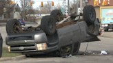 3-car crash, flipped pick-up truck in Lansing Township