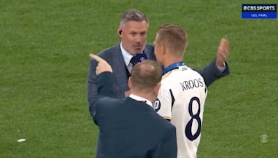 Jamie Carragher is told off during interview with Toni Kroos