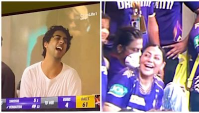 Internet loves seeing Aryan Khan finally laugh at KKR match and mom Gauri Khan's hilarious reaction to it