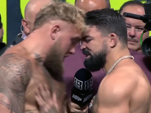 Video: Jake Paul, Mike Perry shove each other after heated faceoff at ceremonial weigh-ins