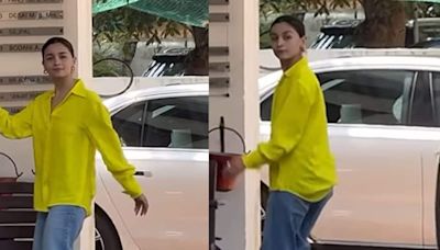 Alia Bhatt Shines The Brightest In An Oversized Neon Shirt And Flared Denim - News18