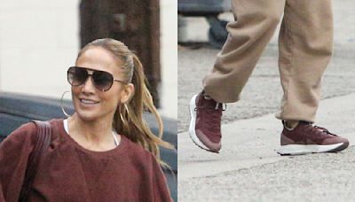 Jennifer Lopez Slips On Burgundy Allbirds Sneakers for Dance Practice