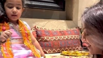 Shilpa Shetty washes her daughter Samisha's feet to celebrate Ashtami. Watch