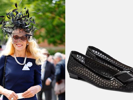 Jerry Hall Goes See-Through in Sheer Geometric Roger Vivier Ballet Flats at Royal Ascot 2024