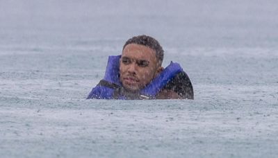 Trent Alexander-Arnold tackles floating play park in Barbados with Iris Law
